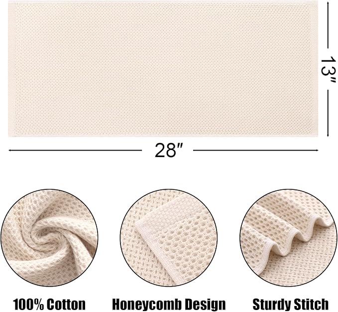 Kitinjoy 100% Cotton Waffle 6-Pack Kitchen Towels, 13" x 28", Beige | Super Soft, Ultra-Absorbent, Fast Drying, lightweight, Quick Drying Kitchen Hand Towels