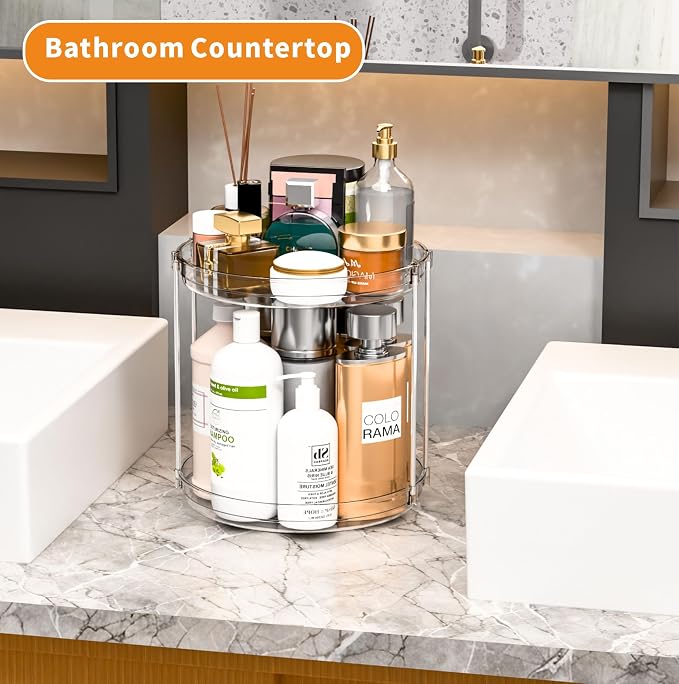 2 Pack 2 Tier Lazy Susan Spice Rack for Cabinet,Countertop and Pantry,9.5"W Small Rotating Turntable Organizer for Condiment,Pill Bottle,Vitamin,Medicine Cabinet Organizers and Kitchen Spice Organizer