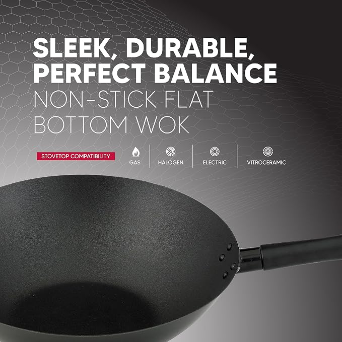 Helen's Asian Kitchen Premium Excalibur Non-Stick Wok, 14-Inch Flat Bottom