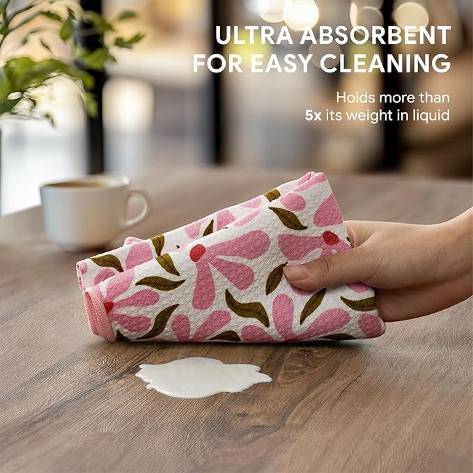 RECYCO Waffle Kitchen Towel Set of 2 - Quick Dry Microfiber Sustainable Dish Towels - Ultra Absorbent Reusable Cleaning Tea Towels - Lightweight Hand Towels,16”x 28”, Petal & Leaf