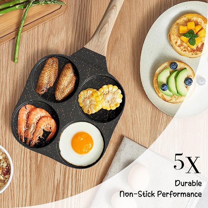 Caannasweis Egg Pan Omelette Pan, 4-Cup Nonstick Granite Omelette Skillet Breakfast Frying Pan Egg Cooker Suitable for Gas Stove & Induction Cookware, PFOA PFOS Free, Black