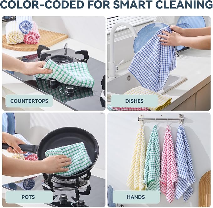 Egles 8 Packs Kitchen Dish Towels 15 x 27 Inch | 100% Cotton Terry Dish Cloths for Drying and Washing Dishes Scrubbing