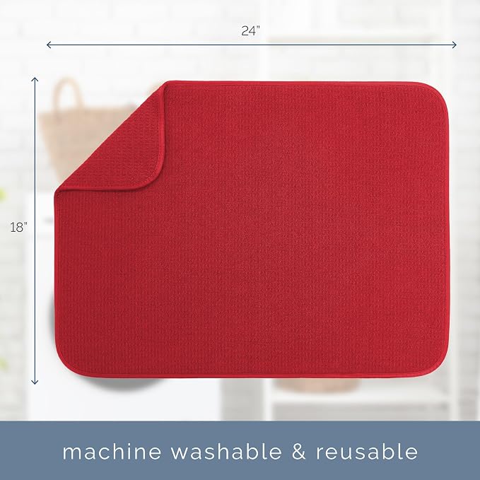 S&T INC. Dish Drying Mat, 18" x 24", XL, Red | Absorbent Microfiber, Extra Large Kitchen Counter Mat for Dishes, Utensils, Pots and Pans, Machine Washable
