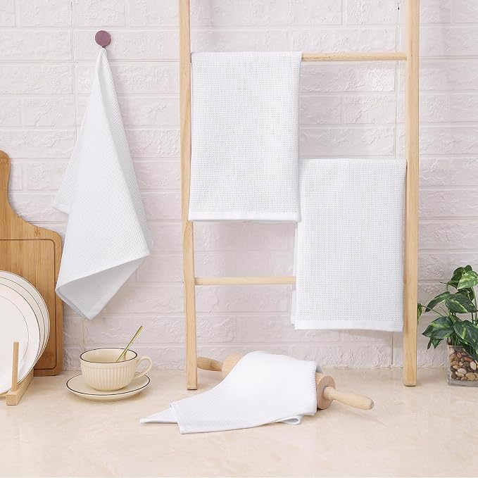 Homaxy 100% Cotton Waffle Weave Kitchen Towels, 8 Pack, White | Soft and Absorbent Dish Towels, 16 x 26 Inches Quick Dry Hand Towels