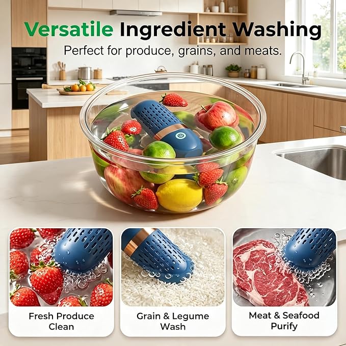 Pure pod Vegetable and Fruit Cleaner，Produce Cleaner & Vegetable with Oh-Ion Technology | Wireless Rechargeable Food Washer, IPX7 Waterproof for Produce, Meat Seafood