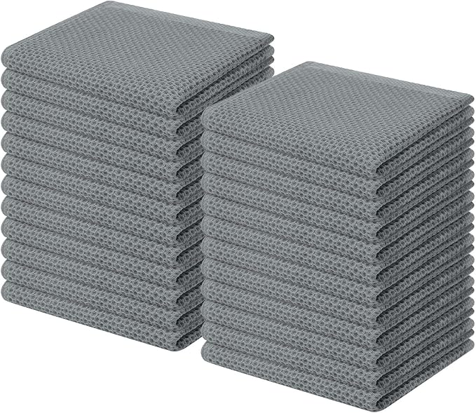 Homaxy 100% Cotton Waffle Weave Kitchen Dish Cloths 24-Pack, Grey | 12 x 12 Inches, Ultra Soft Absorbent Dish Towels, Quick Drying Dish Rags with Hanging Loop