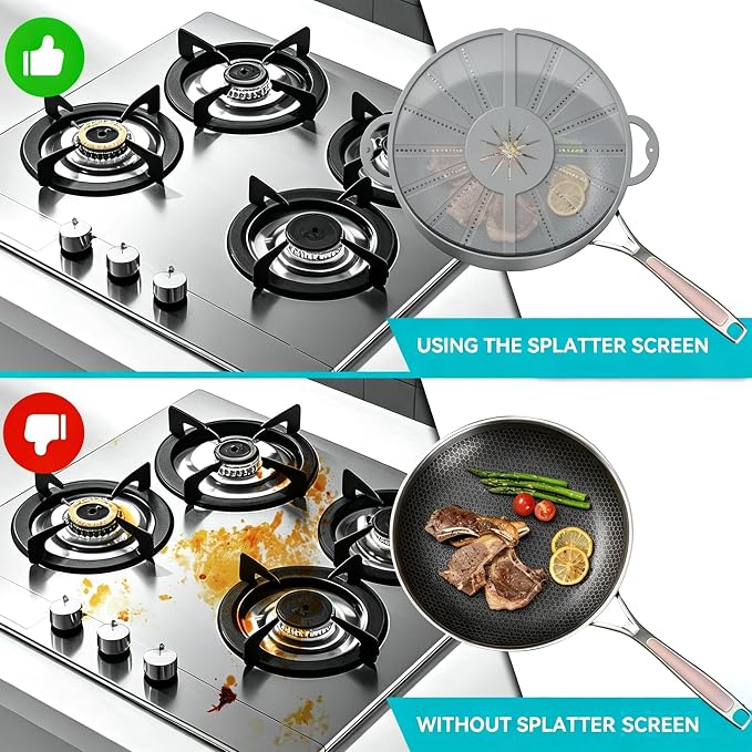Foldable Silicone Splatter Screen for 10-12 Inch with Handle，Gray | Foldable Splash Guard, Multi-Use Grease Splatter Guard, Non-Stick Oil Splatter Guard, Dishwasher Safe, BPA Free