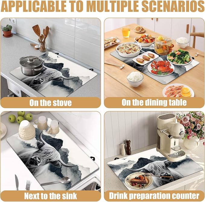 Highland Cow Mountain Stove Top Covers for Electric Stove, Electric Gas Stove Pad Heat Resistant Range Cooktop Protector for Home Decor Kitchen 28"x20"