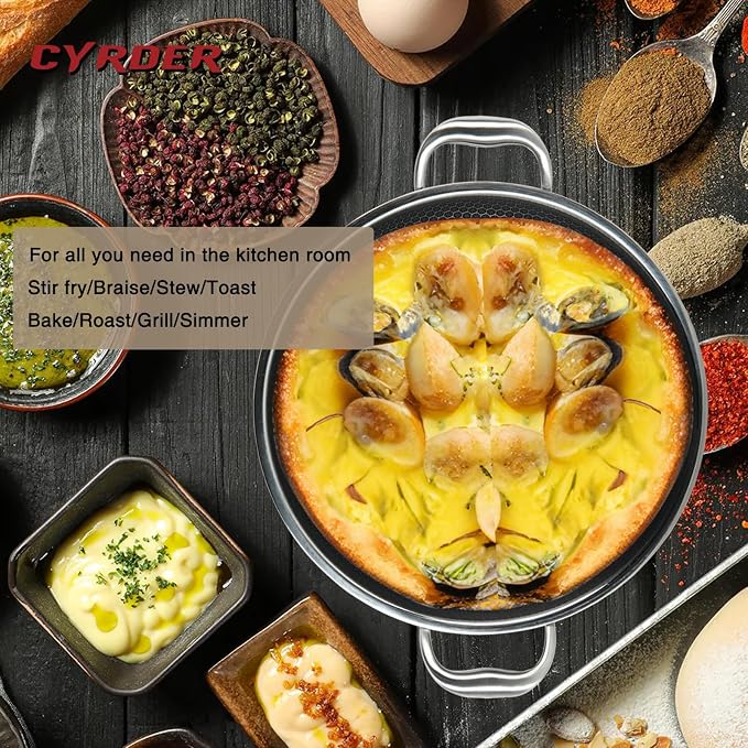 316L Stainless Steel Hybrid Nonstick Frying Pan, 12inch 6QT | Induction Pan with Lid, Two Handle Pan, PFOA Free, Dishwasher Oven Safe, Paella Pan for Stir fry/Toast/Roast/Bake/Stew
