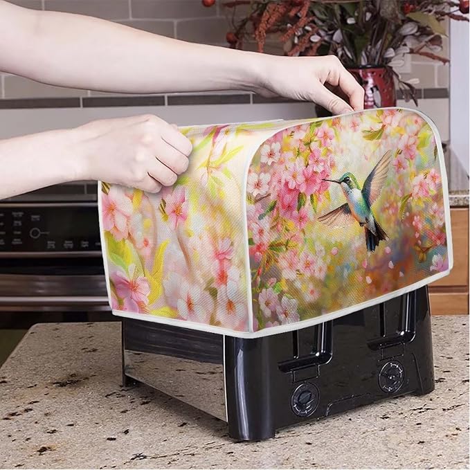 Toaster Cover 2 Slice Bread Toaster Oven Dustproof Cover, Waterproof Kitchen Small Appliance Cover Table Home Kitchen Decor, Birds Cherry Blossom Print