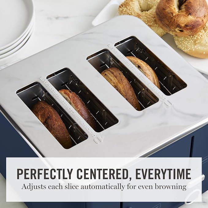 Martha Stewart 4-Slice Toaster, 3 Presets & 10 Shade Settings, Indigo Blue | Gluten-Free, Bagels, Extra-Wide Self Centering Slots, Waffles & Artisan Bread, Shade Memory, Cord Wrap & Removable Crumb Tray