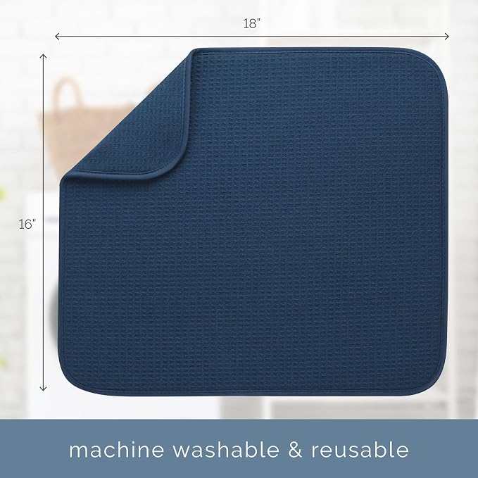 S&T INC. Dish Drying Mat, 16" x 18", Large, Navy | Absorbent Microfiber, Kitchen Counter Mat for Dishes, Utensils, Pots and Pans, Machine Washable