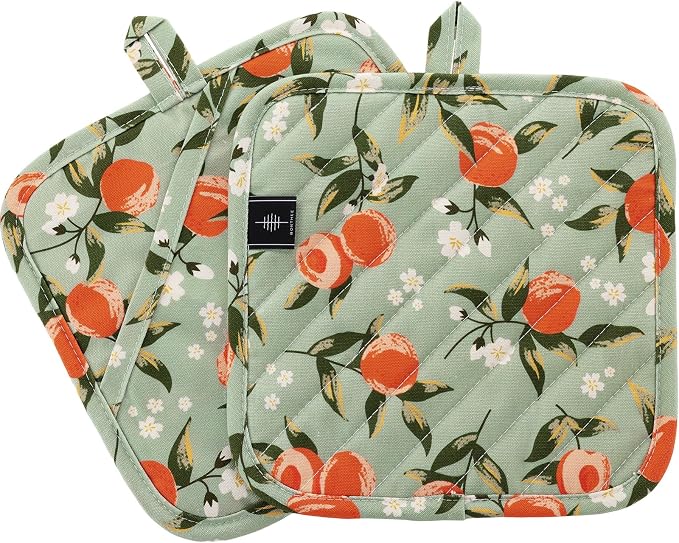 BONTHEE Pot Holders for Kitchen Heat Resistant Hot Pads for Countertops Oven Pot Holders Cotton Potholders for Kitchen Cooking Baking (Watercolor Apricot)
