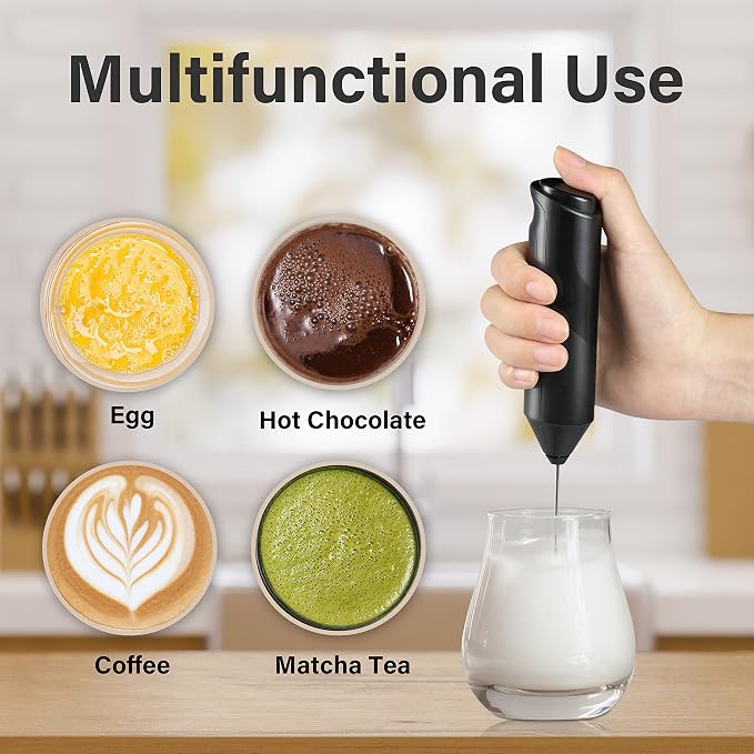 YSSOA Electric Milk Frother Handheld Battery Operated Automatic Milk Foam Whisk Drink Mixer for Coffee, Frappe, Latte, Matcha, Black