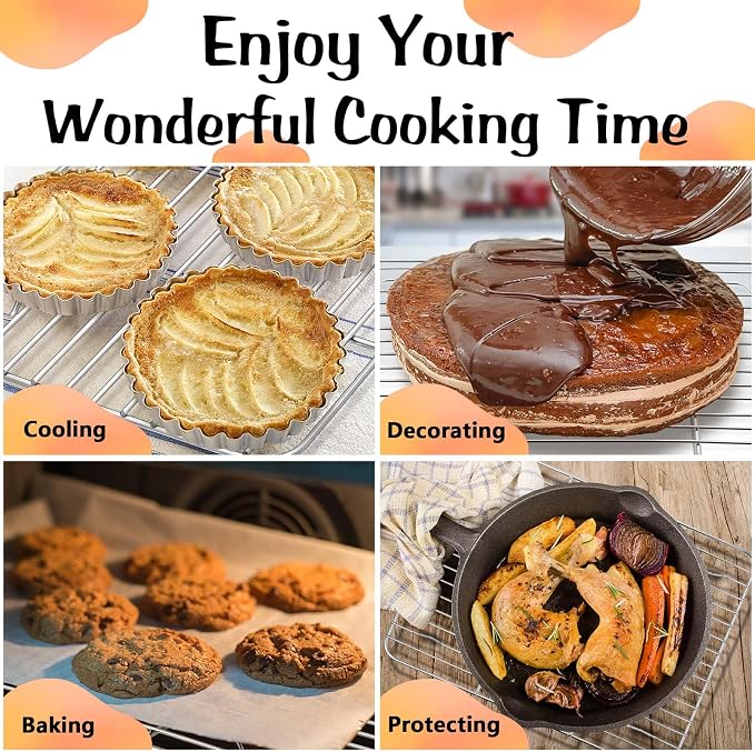 P&P CHEF 4 Pcs Baking Wire Rack for Cooling, 8.6 + 9.7+ 11.6 + 15.3 Inch | Rectangle Cooling Racks for Cooking and Roasting, Fit for Oven Pan, Healthy & Non-Toxic, Rust Free & Dishwasher Safe