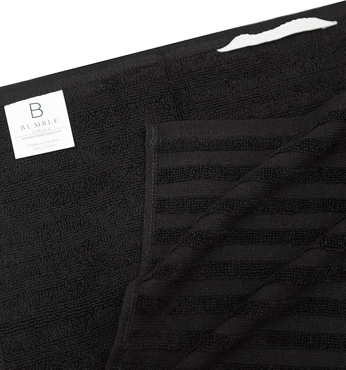 Premium Kitchen Towels 6 Pack 100% Cotton 20"x28" Dish Towels Black Striped | Large Flat & Terry Kitchen Linen Set with Hanging Loops, Highly Absorbent for Washing and Drying Dishes