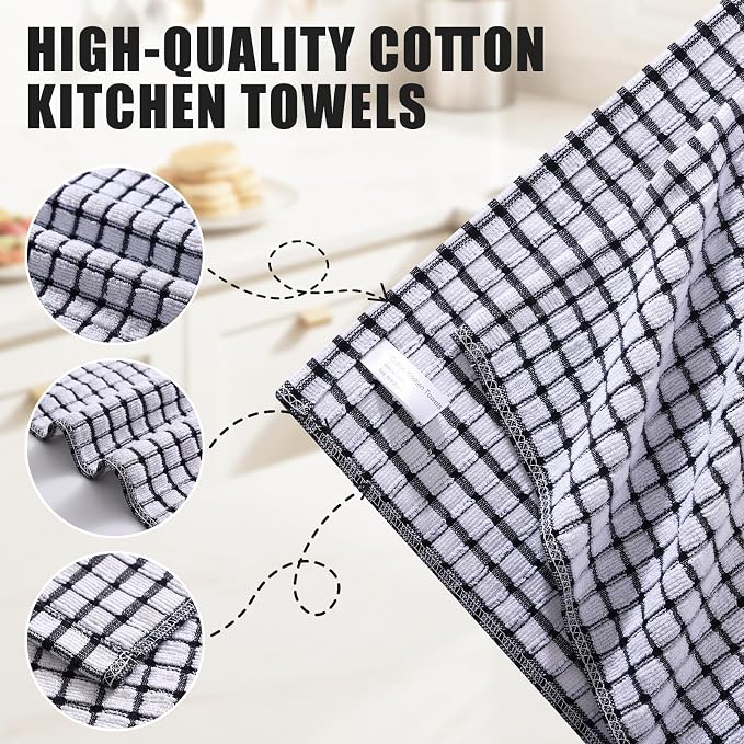 Mordimy Cotton 8 Pack Terry Kitchen Towels, 16 x 25 Inches | Super Soft and Absorbent Dish Towels, Quick Drying Hand Towels for Kitchen Drying, Black/Grey/Pink/Brown