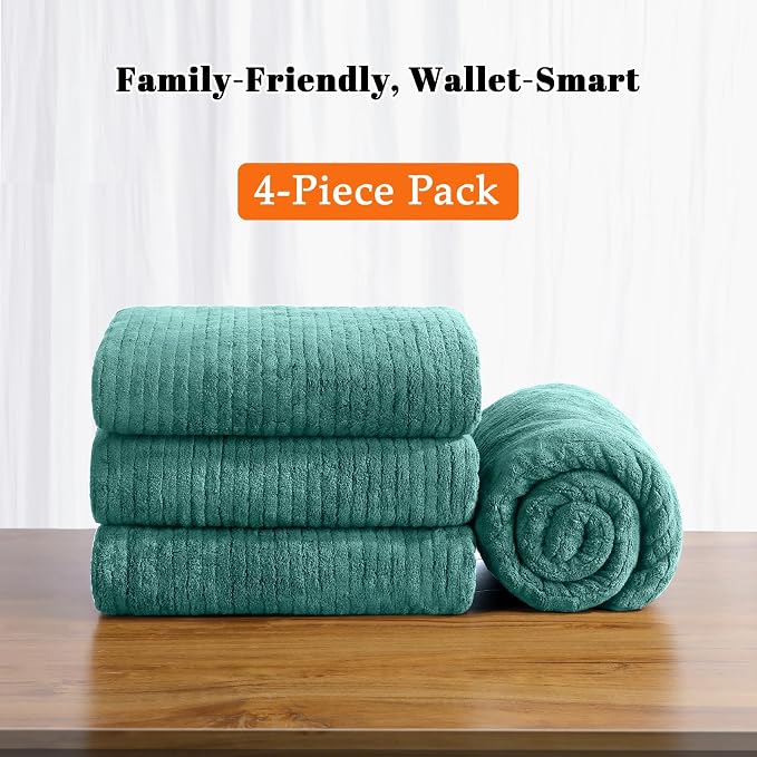 4 Pack Bath Towels Set 35 x 70in Extra Large, Ultra Soft Microfiber | Luxury Thick High Absorbent and Quick Dry Bath Sheet for Bathroom, Beach, Yoga, Sport,SPA, Fitness, Teal Green
