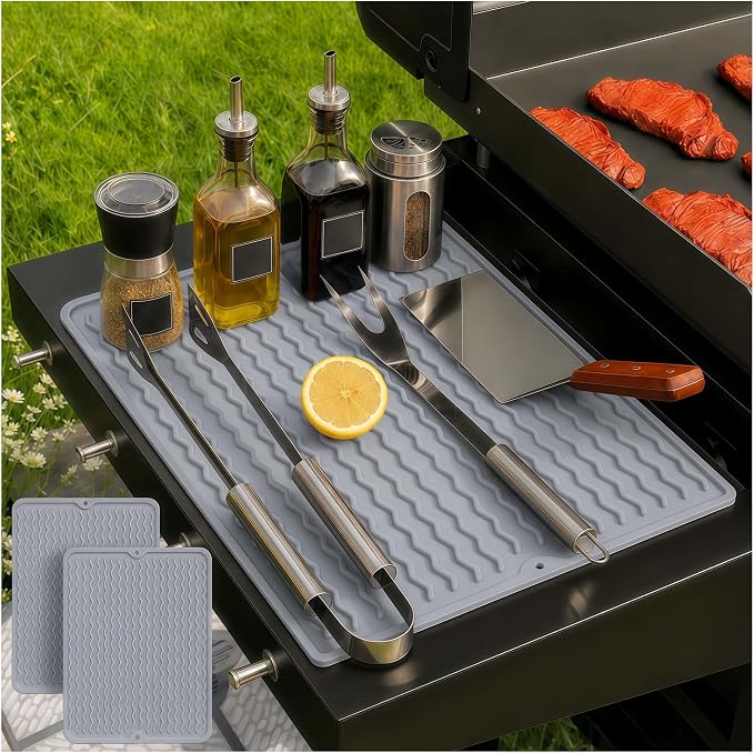 2 Pack Caketime Silicone Grill Tool Mats for Weber Traeger Stove Cooking Dish Drying Barbecue Outside Festival Accessories Retirement Grandpa Men Guy Practical Housewarming Funny Gifts(Gray)