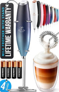 Zulay Kitchen Powerful Milk Frother Wand With Duracell Batteries - Ultra Fast Handheld Drink Mixer - Electric Whisk Foam Maker for Coffee, Lattes, Cappuccino & Matcha - Z1 Motor - Deep Sea