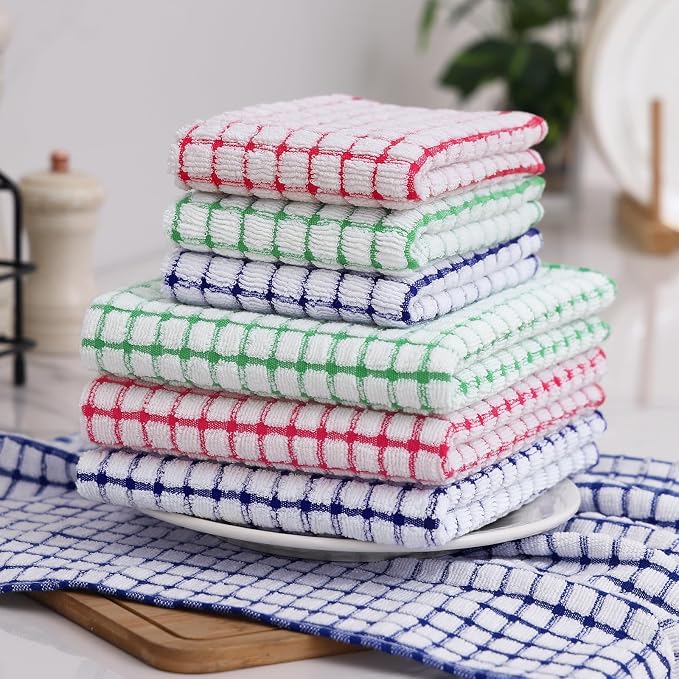 Homaxy Kitchen Towels and Dishcloths Set, Set of 12, Red/Blue/Green | Cotton Terry Kitchen Dish Towels, Super Soft and Absorbent Dish Cloths, 16 x 25 and 12 x 12 Inches