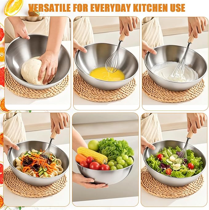 TINSKY 3 Pcs Stainless Steel Mixing Bowls Set Food Grade 304 Metal Nesting Prep Bowls for Kitchen Cooking Baking Salad, Dishwasher Safe (1.5, 2.2, 3.4 Qt)