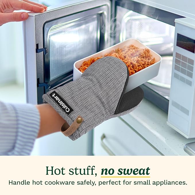 Cuisinart Heritage Mini Oven Mitts, 2-Pack, Neoprene, Heat Resistant 350F | Cotton-lined, non-slip neoprene palm, ambidextrous design, leather hang loop, ideal for smaller hands and everyday cooking