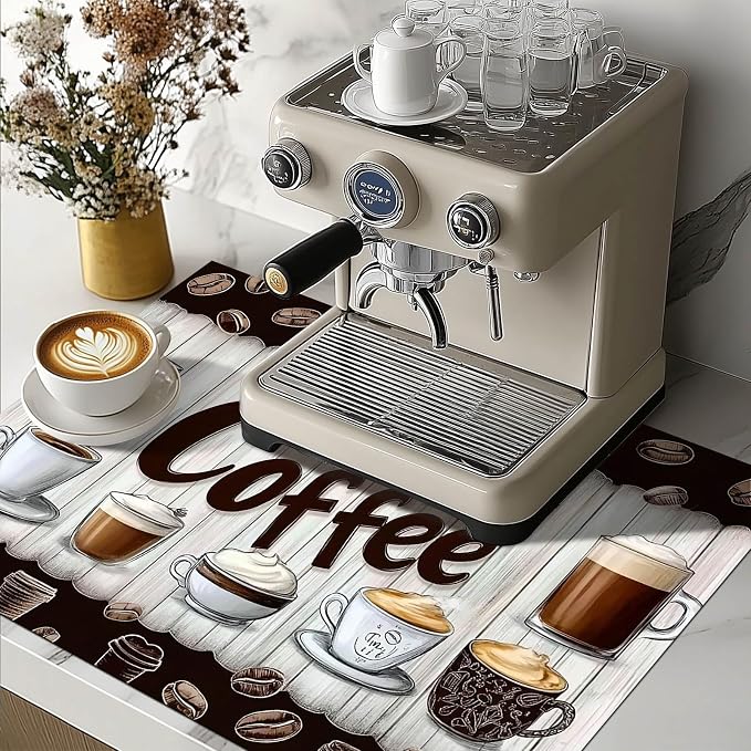 HOMETITUTE Coffee Time Stove Top Cover 28x20 Rustic Diatomite Heat Mat