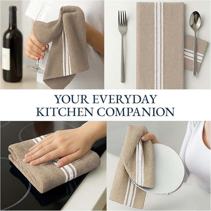LANE LINEN Kitchen Towels Set - 100% Pure Cotton Dish Towels for Kitchen, Super Absorbent Kitchen Hand Towel, Tea Towels, Soft & Durable Dish Cloths, Pack of 12 – 14”x25”, Beige