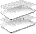 TeamFar Cookie Sheets with Cooling Racks, 2 Pans + 2 Racks, 16x12x1 Inch | Stainless Steel Baking Sheet Pans with Grid Wire Racks for Cooling Baking Roasting, Non-Toxic & Heavy Duty, Dishwasher Safe