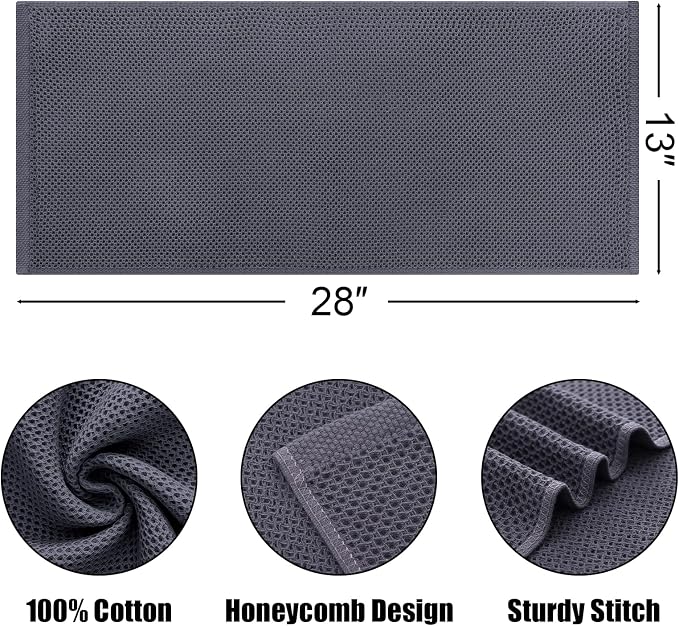 Kitinjoy 100% Cotton Waffle Weave Kitchen Towels, 4-Pack Super Soft and Absorbent Dish Towels for Drying Dishes, Kitchen Hand Towels, 13 in x 28 in, Dark Grey | Super Soft, Ultra-Absorbent, Fast Drying, lightweight, Quick Drying Kitchen Hand Towels
