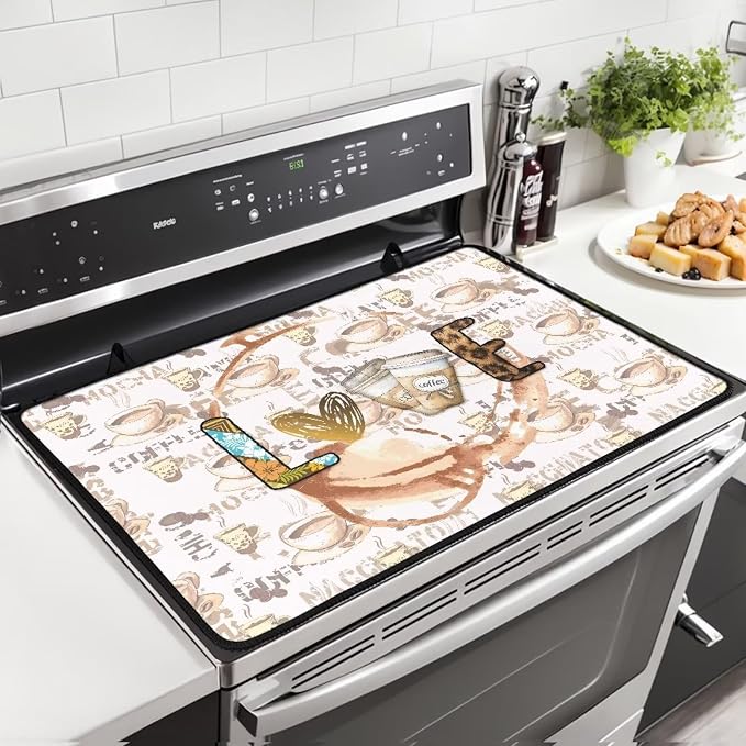 Love Coffee Stove Top Covers for Electric Stove 30x21 Inch Universal Stove Top Pad Heat Resistant Silicone Stove Mat Soft Polyester Oil & Heat Resistant Protector