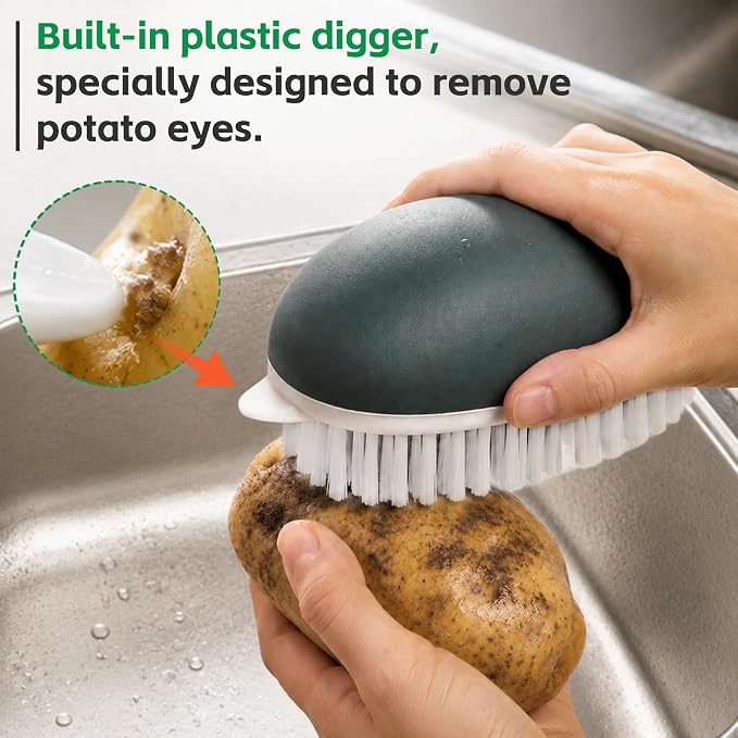 Fruit and Vegetable Cleaning Brush, Vented Box, Stiff Bristles, Gray