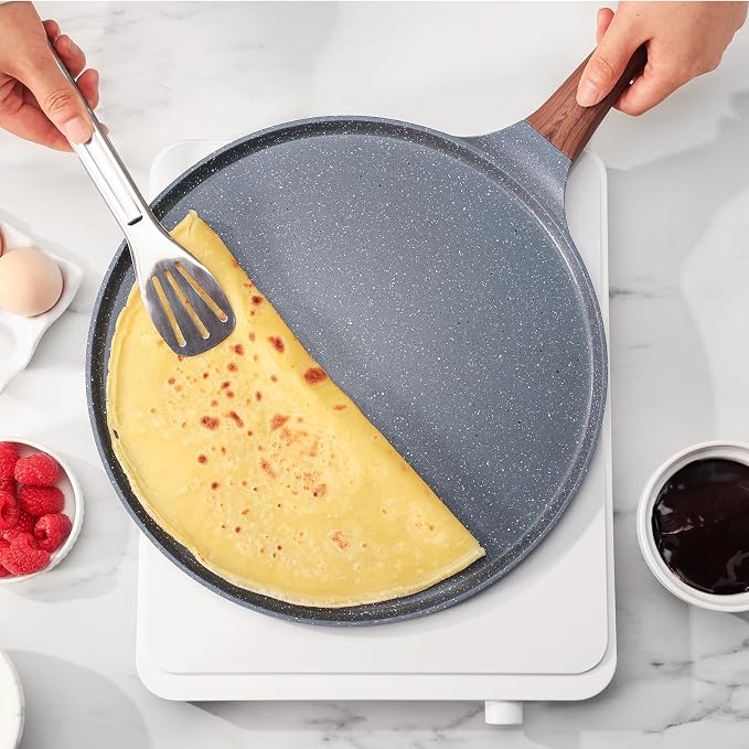 SENSARTE Nonstick Crepe Pan, Swiss Granite Coating Dosa Pan Pancake Flat Skillet Tawa Griddle 10-Inch with Stay-Cool Handle, Induction Compatible | Swiss Granite Coating Dosa Pan Pancake Flat Skillet Tawa Griddle with Stay-Cool Handle, Induction Compat...