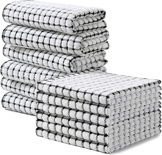 Homaxy Kitchen Towels and Dishcloths Set, Set of 12, Black | Cotton Terry Kitchen Dish Towels, Super Soft and Absorbent Dish Cloths, 16 x 25 and 12 x 12 Inches