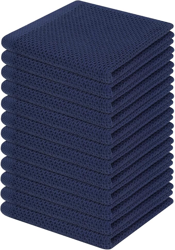 Homaxy 100% Cotton Waffle Weave Kitchen Dish Cloths 12-Pack, Dark Navy | 12 x 12 Inches, Ultra Soft Absorbent Dish Towels, Quick Drying Dish Rags with Hanging Loop