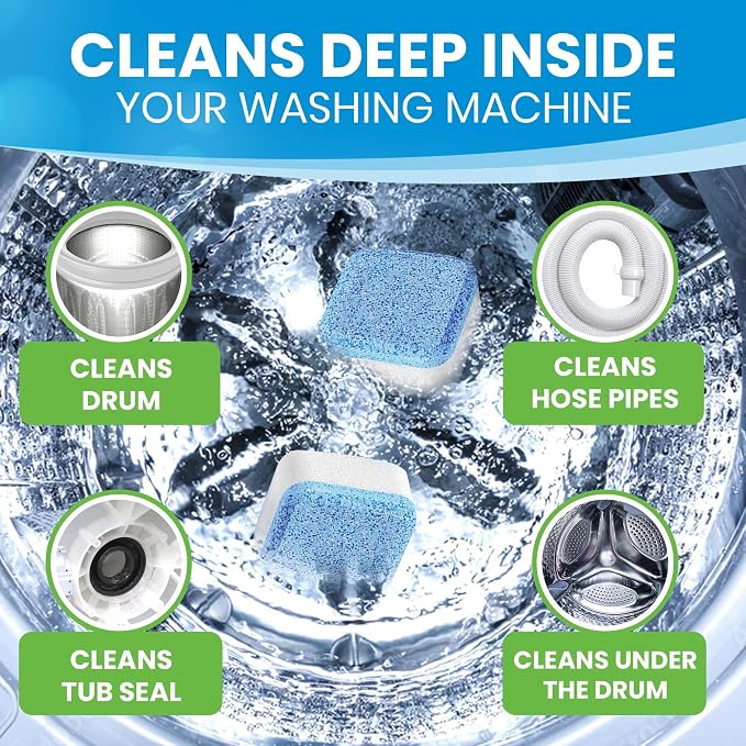 Washing Machine Cleaner & Descaler Tablets, HE Washer Deep Cleaning, 24 Ct | For front & top load laundry washers. Helps maintain a clean drum, septic safe, eco-friendly freshener - 12 Month Supply