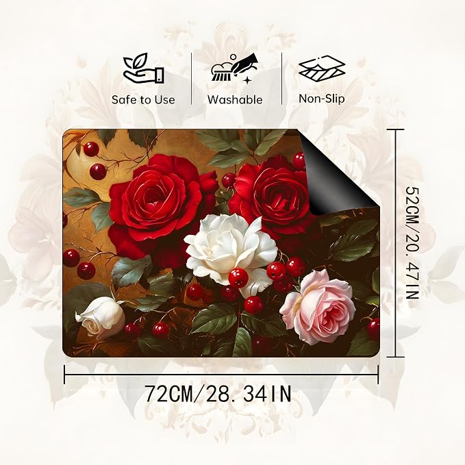 Floral Stove Cover 28.3 x 20.5 Inches Rose Stove Top Protector Heat Resistant Non Slip Glass Electric Stove Cover Board Farmhouse Flower Kitchen Decor Mat (Red flower)