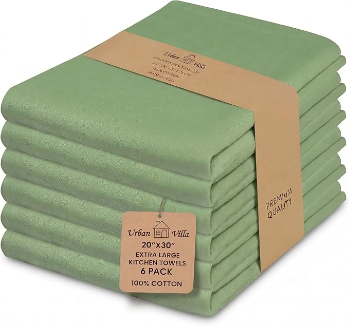 Urban Villa Kitchen Towels Cotton Dish Towels 20”x30” (Set of 6) Green