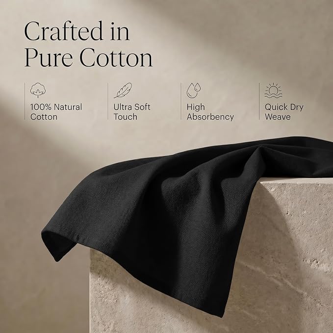 Urban Villa Kitchen Towels Cotton Dish Towels 20”x30” (Set of 6) Black