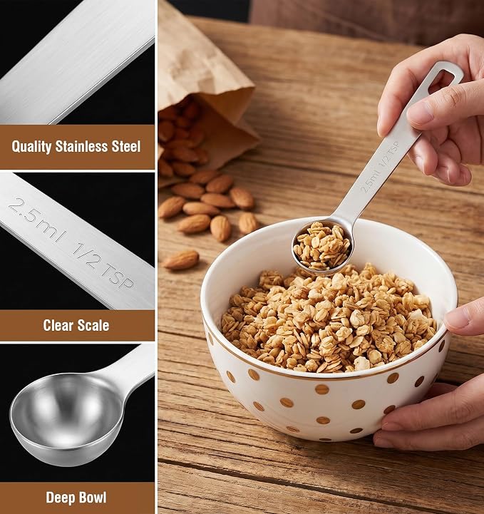 4 PCS 1/2 Teaspoon Scoop, 4.65 X 0.98 Inch Stainless Steel 1/2 Teaspoon Measuring Spoon, Short Handle Design Teaspoons Measuring Spoon for Precise Baking & Cooking, Heavy-Duty Kitchen Tools