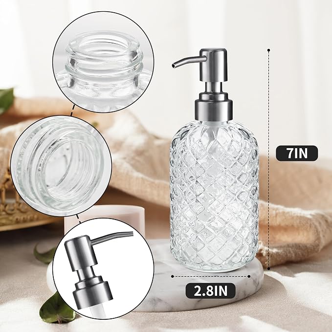 Kaishun Refillable Glass Soap Dispenser (2PC) for Hand Soap & Lotion, Clear