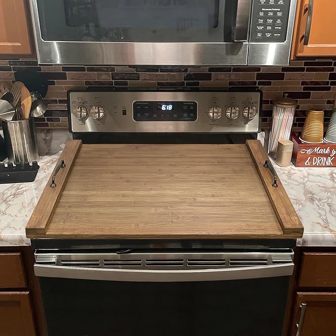 GASHELL Noodle Board Stove Cover with Handles, Multiple Stove Top Cover Board for Electric/Gas Stove Top(Retro Brown)