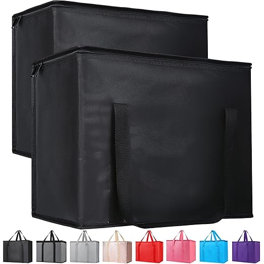 Bodaon 3-Pack Insulated Reusable Grocery Shopping Bag, X-Large Frozen Food Cold, Cooler Bags with Secure Top, Insulated Food/Pizza Delivery Bag, Black