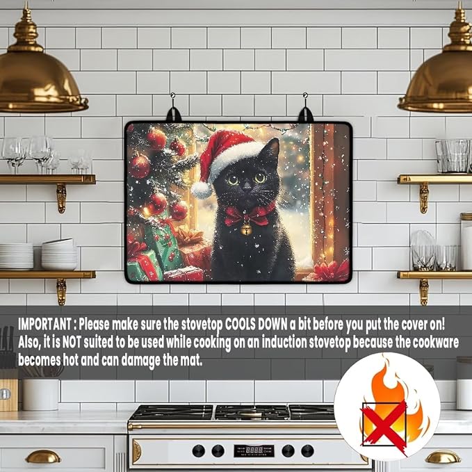 Christmas Cat Silicone Stove Top Cover, Stove Top Cover for Electric Stove(30"x21"), Thick Insulation Mat for Countertop, Anti-scalding Dish Drying Mats for Kitchen, Easy to Clean