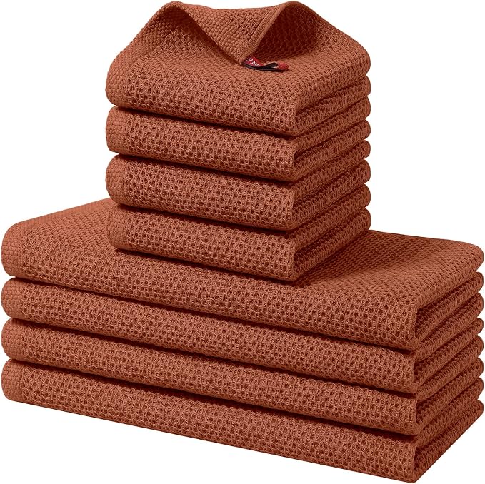 Homaxy 8 Pack 100% Cotton Kitchen Towels and Dishcloths Set, Rust | 12 x 12 Inches and 13 x 28 Inches Kitchen Towels Set, Ultra Soft Absorbent Dish Cloths for Washing Dishes