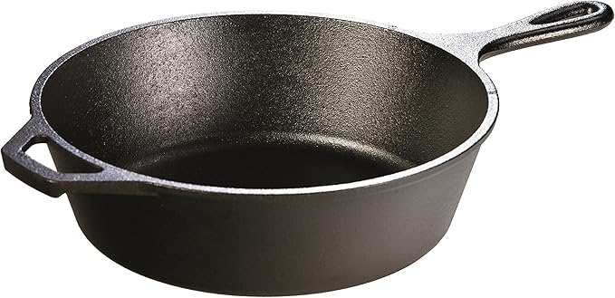 Lodge 3 Quart Pre-Seasoned Cast Iron Deep Skillet - Signature Teardrop Handle & Assist Handle - Use in the Oven, on the Stove or Grill, or Over a Campfire - Use to Sear, Sauté, Bake, Broil, Braise, Fry, or Grill - Black