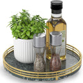 AMH 10-Inch Green Marble Lazy Susan with Gold Frame | Smooth rotating oak tray with walnut finish for dining tables, kitchen counters, pantries and cabinet storage.