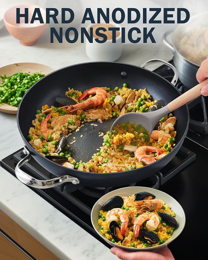 Cooks Standard 12-inch Hard Anodized Nonstick Wok Chef’s Pan 5-Qt | Deep Stir Fry Pan with Vented Glass Lid, Dual Side Handles, Flat Bottom Wok, Works on All Stovetops, Induction Ready