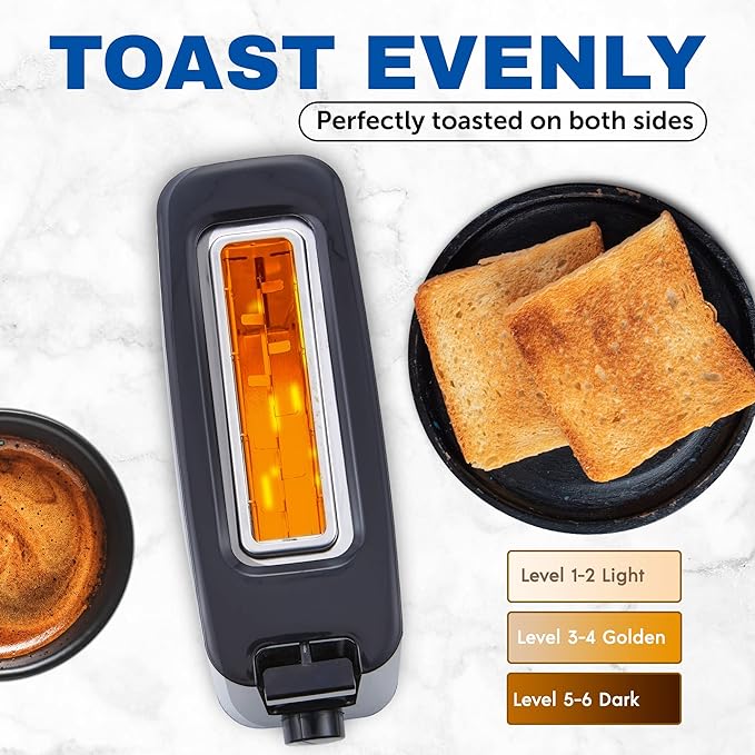 Elite Gourmet ECT118B Cool-Touch Single-Slice Toaster, Wide Slot, Black | 6 Toasting Levels, Fits Bagels, Waffles, Specialty Breads, Pastry & Snacks